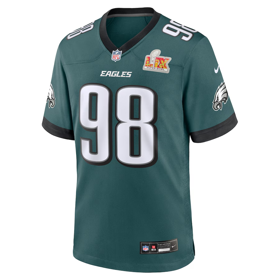 Men's Philadelphia Eagles Jalen Carter Green Super Bowl LIX Player Jersey