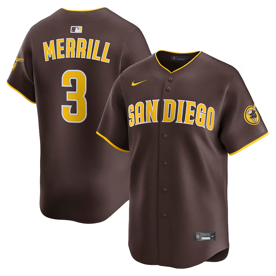 Men's San Diego Padres Jackson Merrill Brown Road Limited Player Jersey