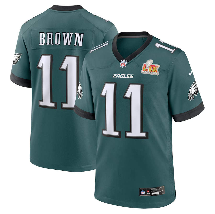 Men's Philadelphia Eagles A.J. Brown Green Super Bowl LIX Player Jersey