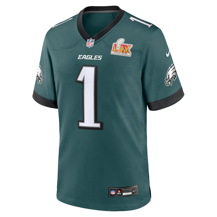 Men's Philadelphia Eagles Jalen Hurts Green Super Bowl LIX Player Jersey